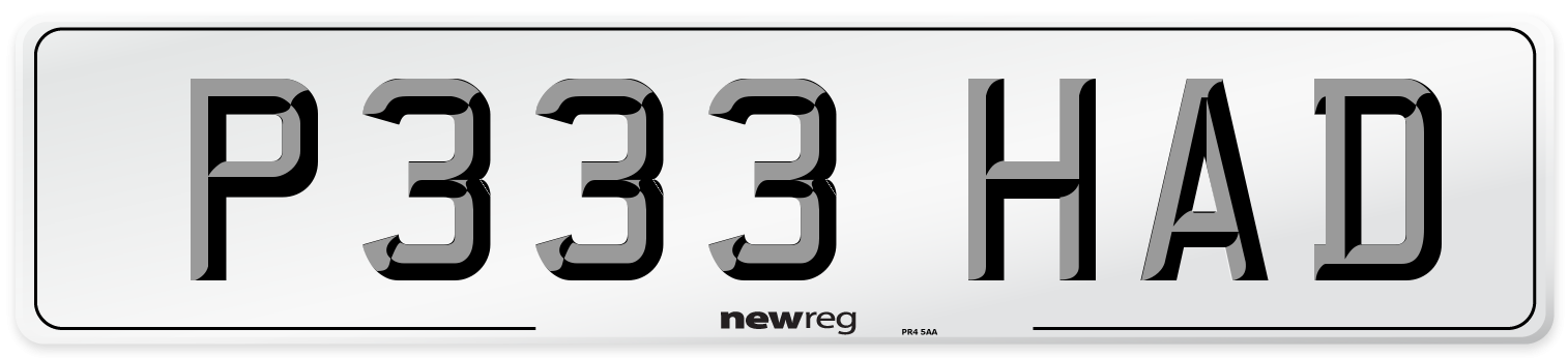 P333 HAD Number Plate from New Reg